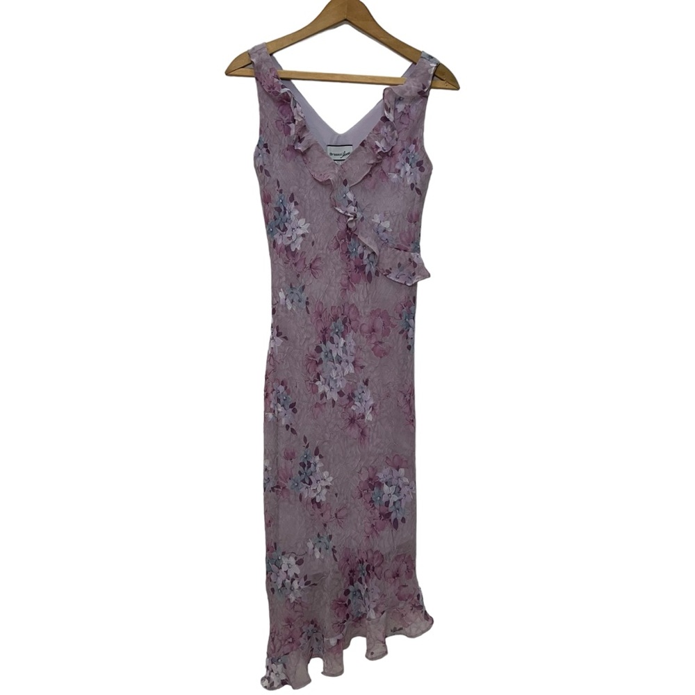 BREAKIN’ LOOSE 90s/Y2K purple floral rayon summer tank asymmetrical ruffle dress